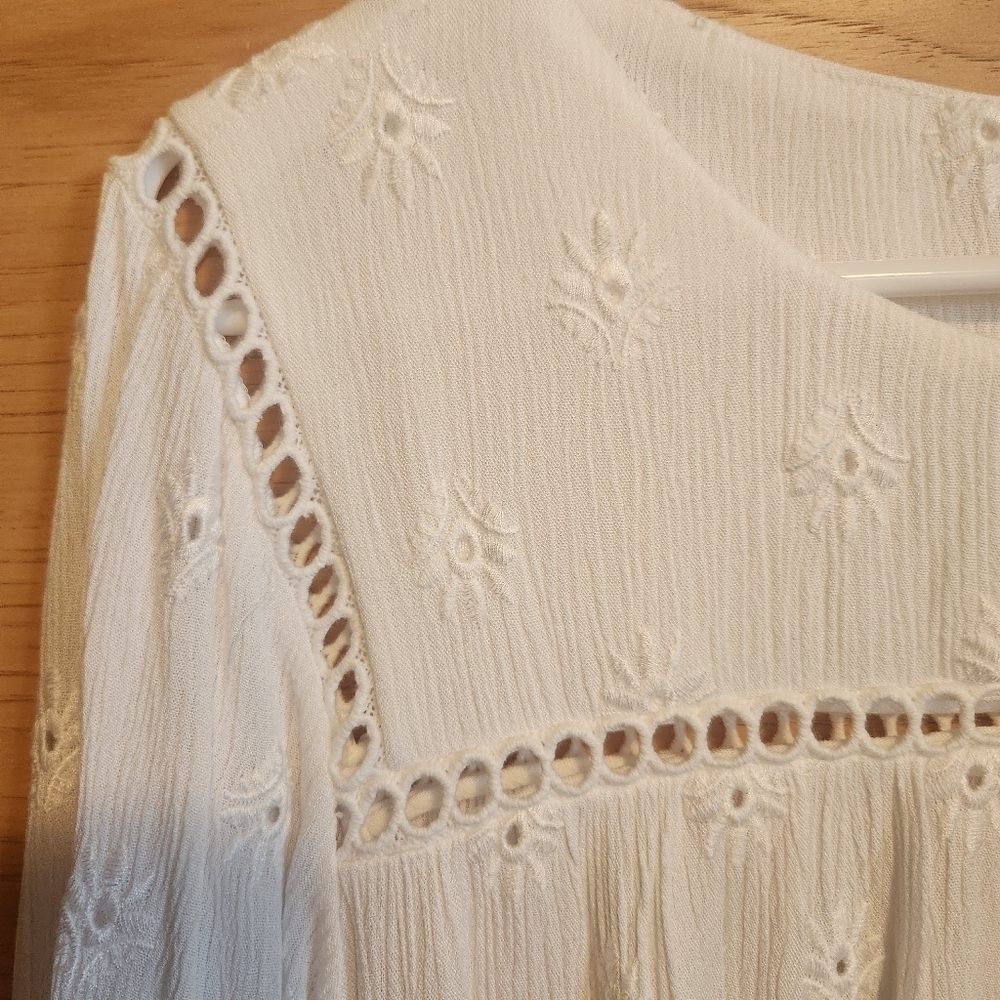 DANIEL RAINN GAUZY EMBROIDERED LACE TRIM BLOUSE TOP LIGHTWEIGHT BOHO MEDIUM EUC - Picture 4 of 7